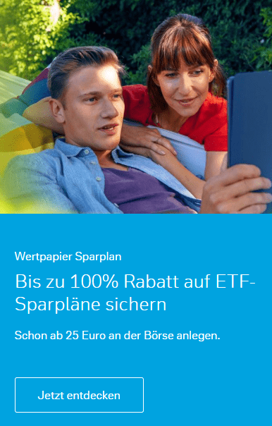 Bis zu 100% Rabatt auf ETF-Sparpläne sichern